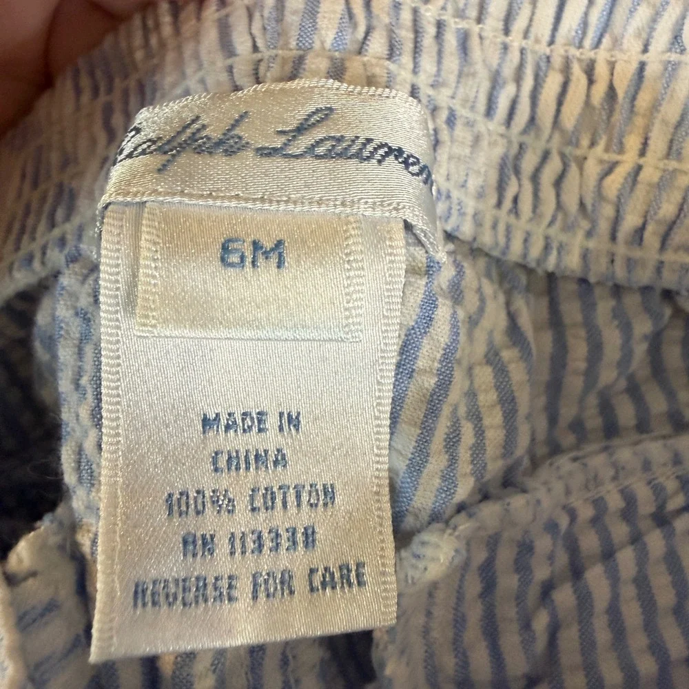 Ralph Lauren Baby Seersucker Pants Size 6 Month Blue White‎ Striped Cotton